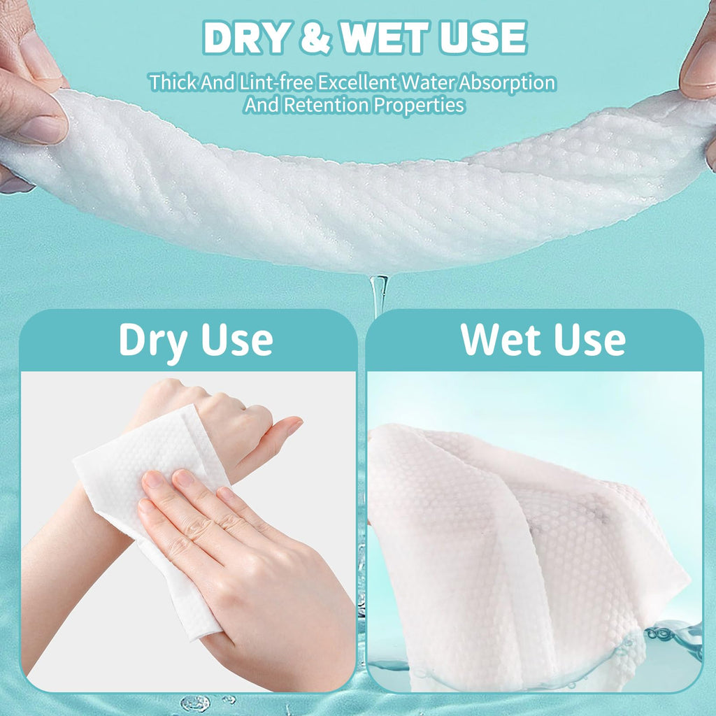 Disposable Face Towel 400 Count, Soft Cotton Facial Dry Wipes, Multi-Purpose for Skin Care, Makeup Remover, Face Wipes and Facial Cleansing