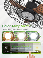 Orison Outdoor Ceiling Fans with Lights for Patio, 24" Weatherproof Ceiling Fan, Gazebo Fan Remote & APP Control, 3CCT Dimmable,Caged Plug in Ceiling Fan with Hanging Hook for Pergola Porch Canopy