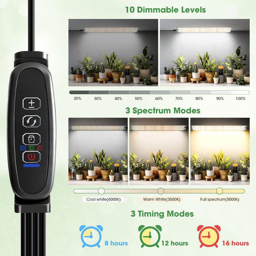 PlantaPulse Grow Lights for Indoor Plants, Ultra-Thin Panel, 540LEDs Full Spectrum, 8/12/16H Timer, 10 Dimmable Levels