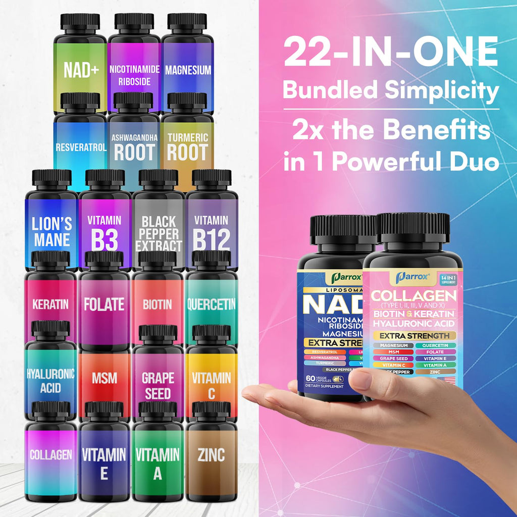 Parrox NAD+ & Collagen Anti-Aging Bundle, Resveratrol, Forever Young Set