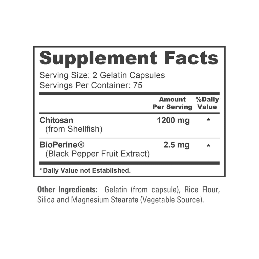 NusaPure Chitosan 1200mg 150 Caps (Non-GMO & Soyfree) with Bioperine