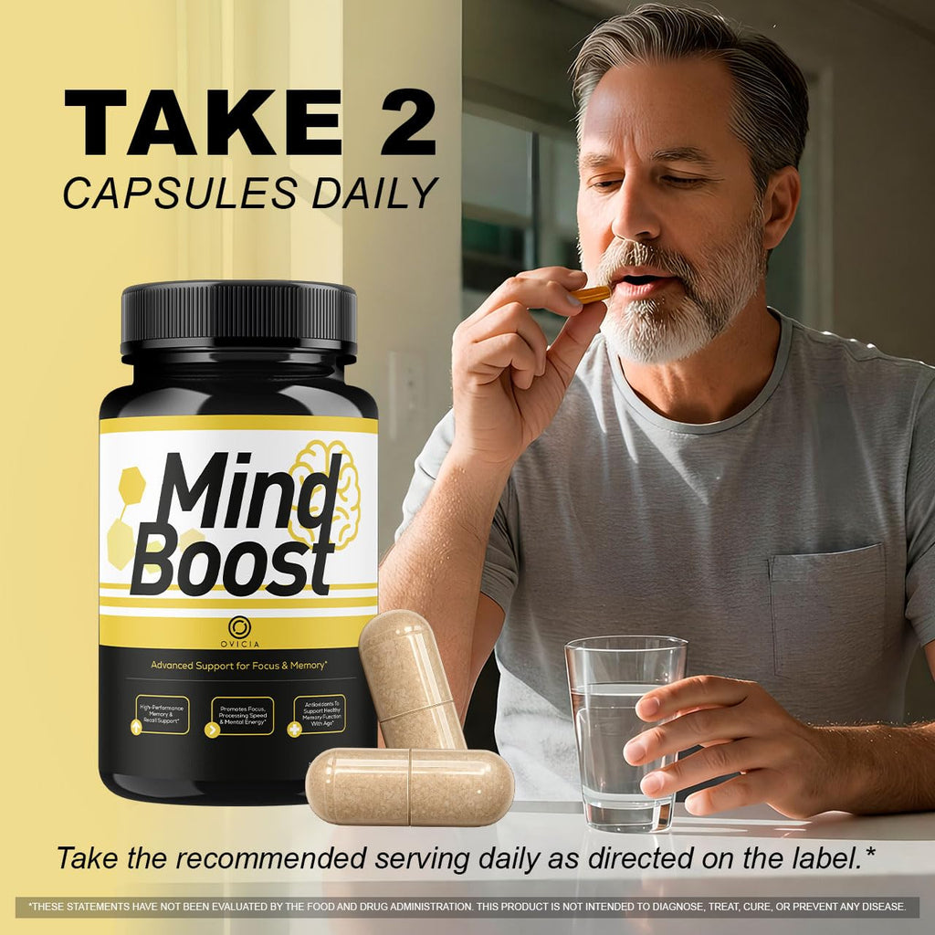 Mind Boost Capsules - MindBoost Advanced Formula Daily Support Focus & Memory, MindBoost Premium Pills All Natural Vitamins for Overall Health and Wellness Reviews, 60 Capsules for 1 Month