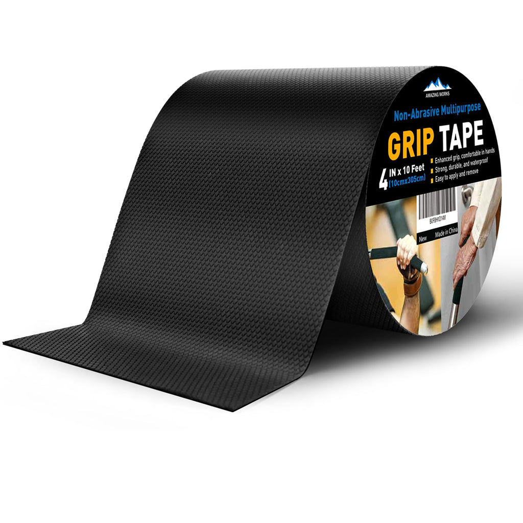 Rubber Grip Tape, 4 In x 10 Ft Non-Abrasive Grip tape for handles, Strong Adhesive Waterproof Heat Resistant Cushion grip, Comfortable in hands, perfect for handles, handlebars, or any slippery stuff
