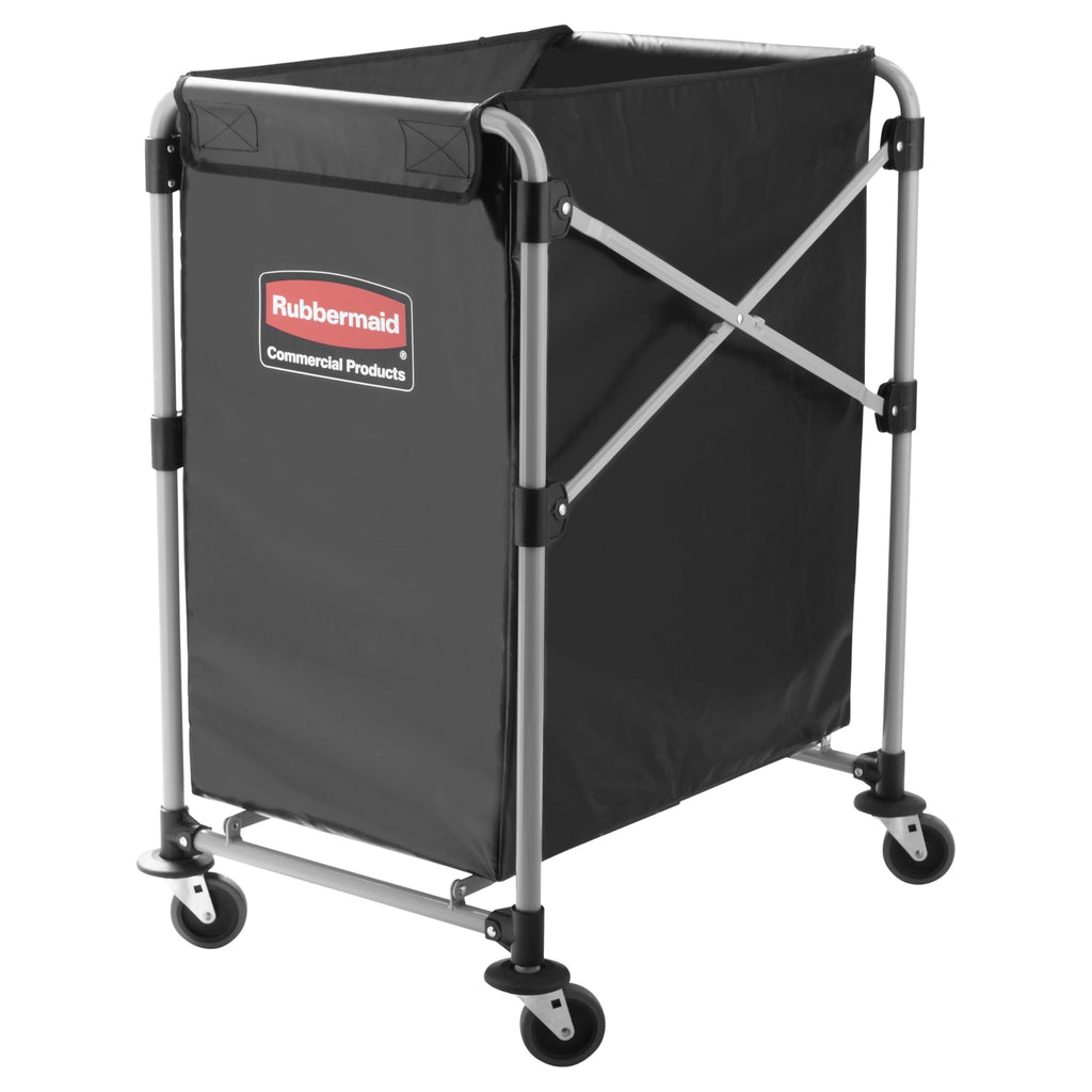 Rubbermaid Commercial Products, Collapsible X Cart, Black, Steel 4 Bushel Bin, Commercial Laundry Cart with Wheels for Hotel/Nursing Home/Home/College Easily Move Laundry/Supplies/Groceries