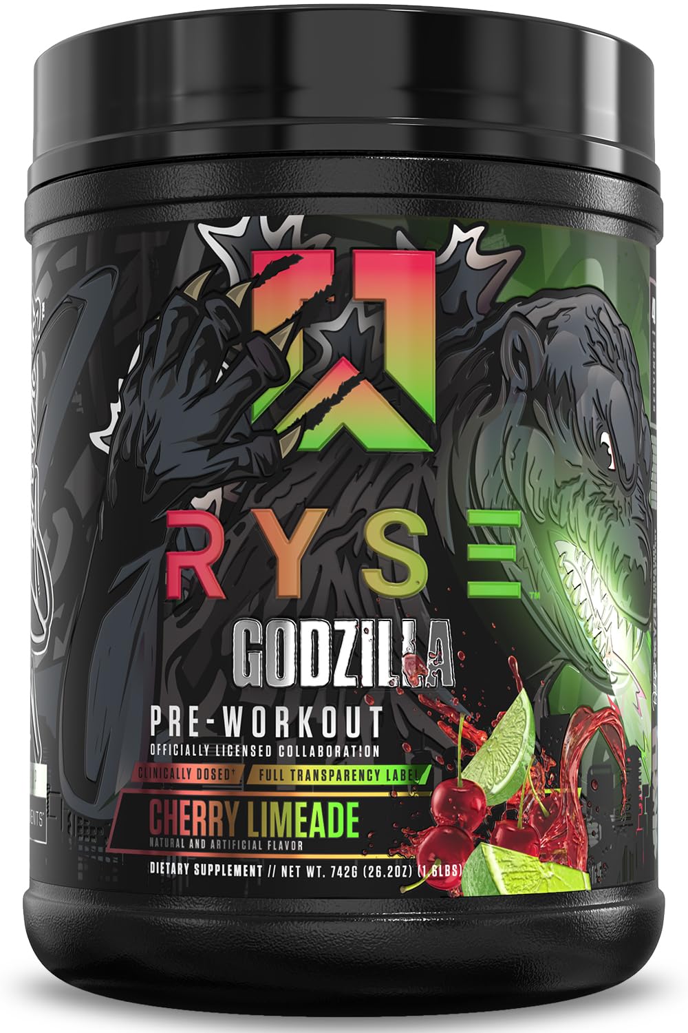 RYSE Godzilla X Noel Deyzel Pre Workout Powder - Cherry Limeade - 400mg Caffeine, High Stim Pre-Workout for Men & Women with Citrulline & Beta Alanine - Energy, Pump & Focus - 20/40 Servings
