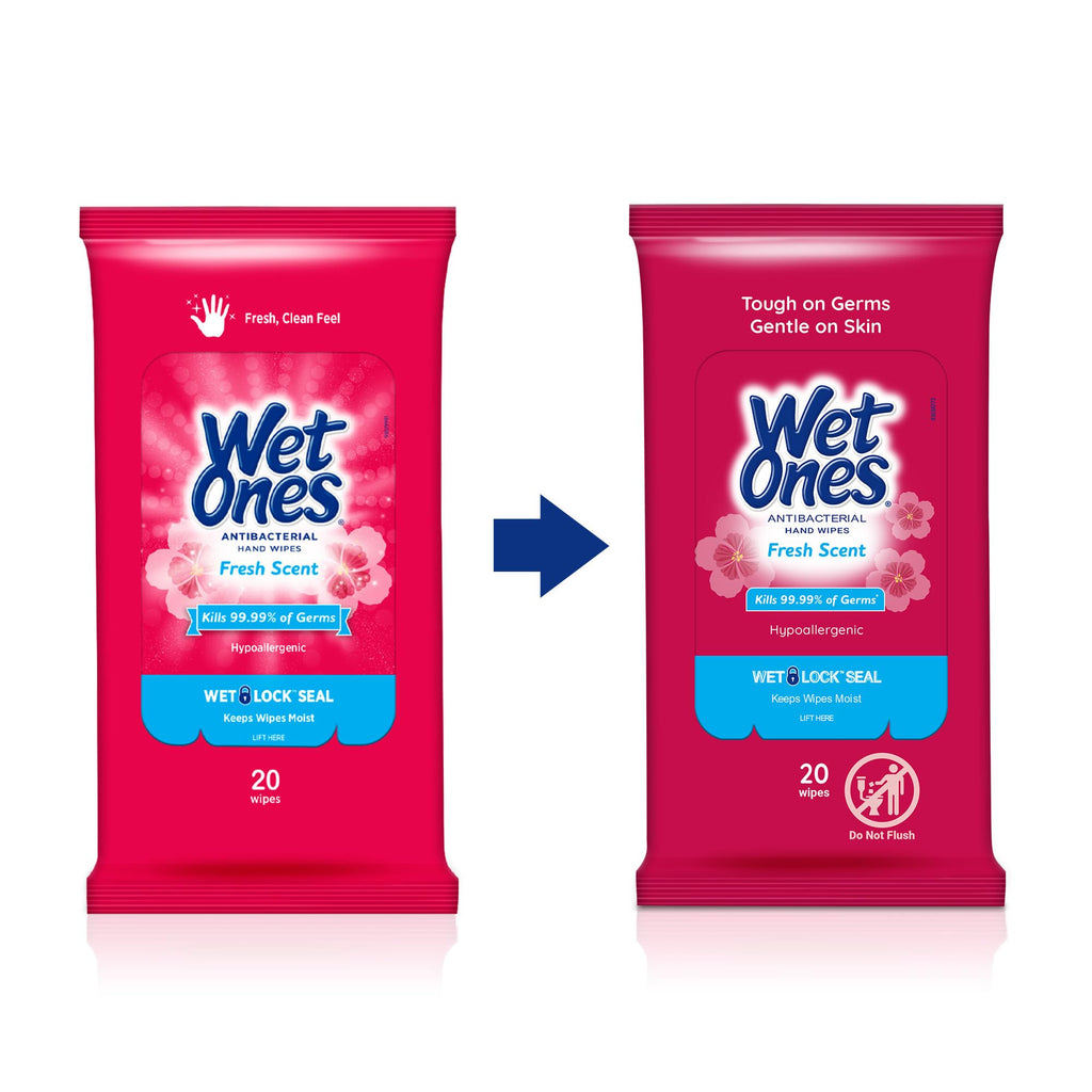 Wet Ones Antibacterial Hand Wipes, Fresh Scent, 20 Wipes (Pack of 10)