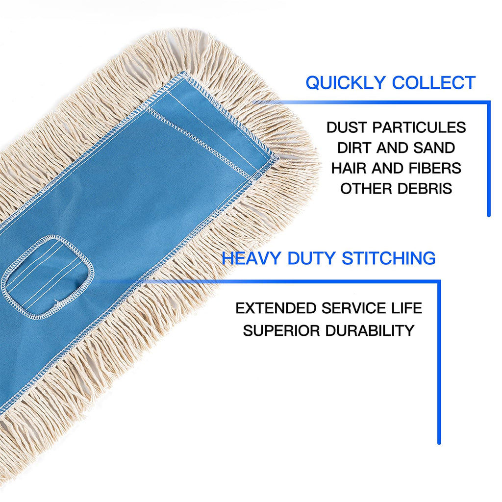 Matthew Cleaning 36'' Industrial Strength Cotton Dust Mop Refill Washable Replacement Heads for Residential & Commercial Use Fit Standard Dust Mop Frames, Hardwood, Concrete Floors Blue&White 6 Pack