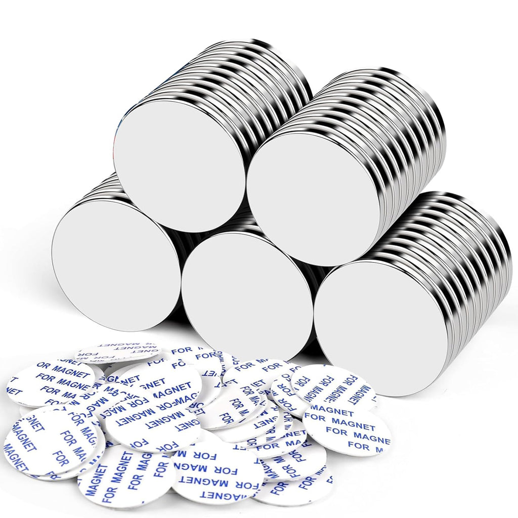 DIYMAG 50 Pack Strong Magnets with Double Sided Adhesive, 1.26" x 0.12" Round Permanent Powerful Neodymium Disc Rare Earth Magnet for Fridge Classroom DIY Building Scientific Craft and Office