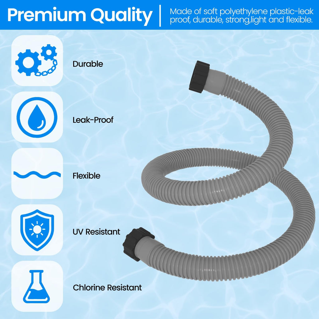 1.5" x 59" Pool Hose Replacement, Pack of 2 - Compatible with Above Ground Pools Filter Pump Hoses, Sand Filters, Saltwater Systems (1,500-2,500 GPH), Grey