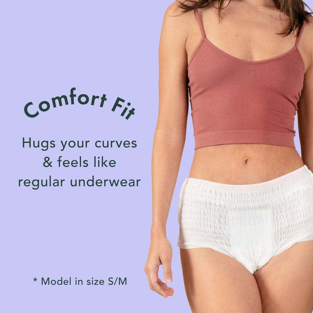 Rael Disposable Underwear for Women, Organic Cotton Cover - Incontinence Pads, Postpartum Essentials, Disposable Underwear, Unscented, Maximum Coverage (Size S-M, 12 Count)
