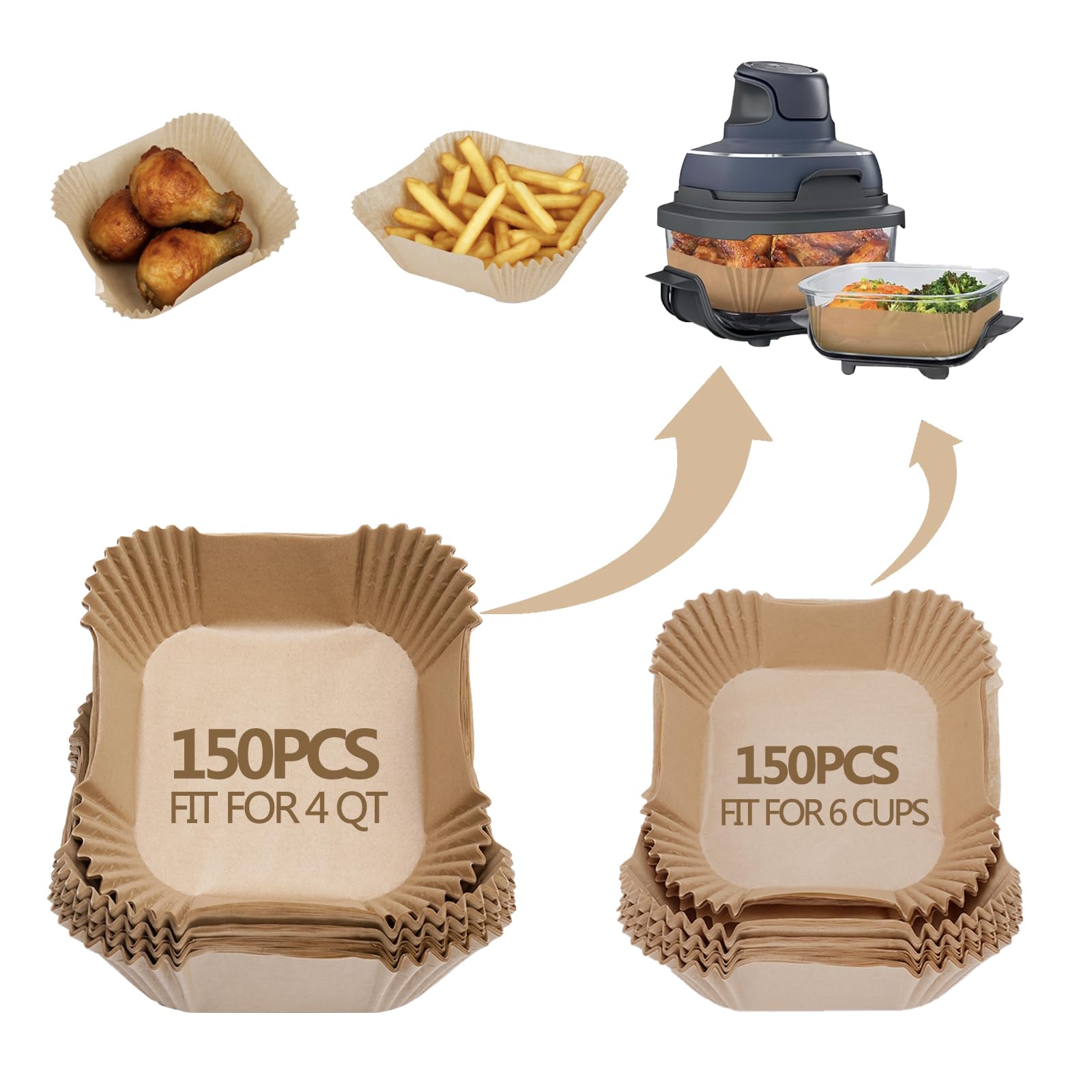 300PCS Air Fryer Liners disposable for Ninja Crispi,Air Fryer Accessories for Ninja Crispi 4-in-1 Portable Glass Cooking System,Ninja Crispi Containers