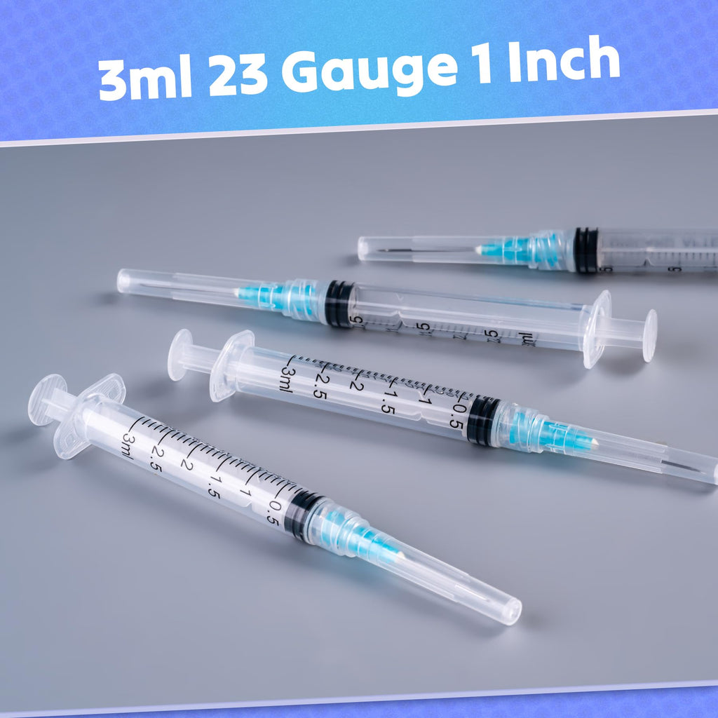 3ml Syringes with 23 Gauge 1 Inch Needles Luer Lock Disposable, 100 Pack