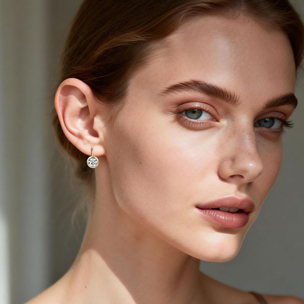 AOKSUNS Moissanite Leverback Hoop Earrings for Women, 14K Gold Plated Bezel Set Imitation Diamond Drop Earrings (Golden-2CTTW)