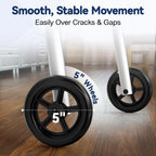 HolyHeal Folding Walkers for Seniors with 2 Skis and 5" Wheels, Lightweight Adult Rolling Walker, Supports Up to 350 Pounds, Adjustable Height, Aluminum Standard Walker, Silver
