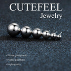 CUTEFEEL 18K White Gold Plated Sterling Silver Ball Stud Earrings(9mm)