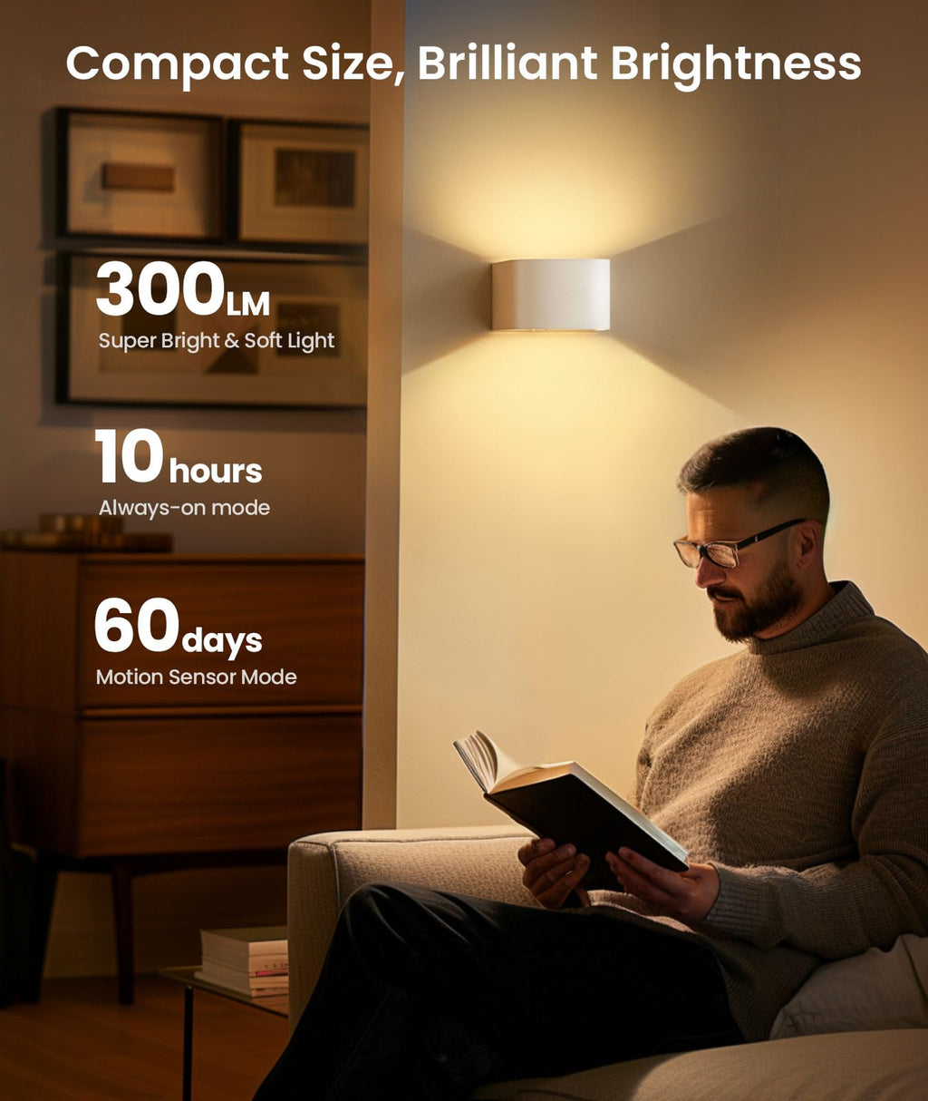 FULEN Motion Sensor Wall Light with Remote Control 3 Colors Wireless Wall Sconces LED Indoor Up and Down Wall Lamp 5000mAh Rechargeable Battery Powered Wall Lamps Brightness Adjustable, White 2 Pack
