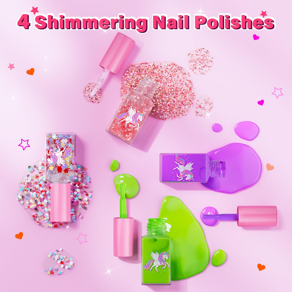 Glisiol Kids Nail Polish Set for Girls Toys, Washable Quick-Dry Toddler Nail Art Kit with Air Cooling Dryer and Cosmetic Case, Christmas or Birthday Gifts for Girls Ages 3 4 5 6 7 9 10 11 12-Pink