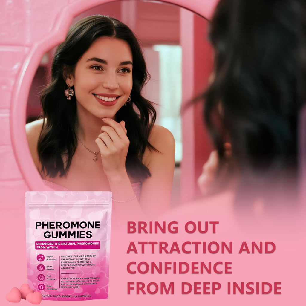 Josmon Pheromone Gummies for Women, Feminine Balance Gummies, Strawberry Flavor, Vegan, Gluten Free, Pink, 60 Gummies
