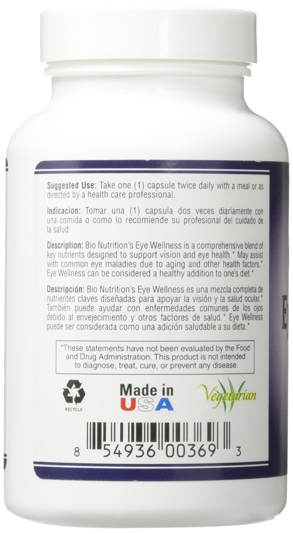 Bio Nutrition Eye Wellness with Zeaxanthin Vegetarian Capsules, 60 Count