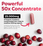 Organic Cranberry Extract Capsules - Super 50X Potency Cranberry Pills for Women to Support Urinary Tract Bladder and Kidney - Vegan Non-GMO USDA Organic & North American Sourced (4 Month Supply)