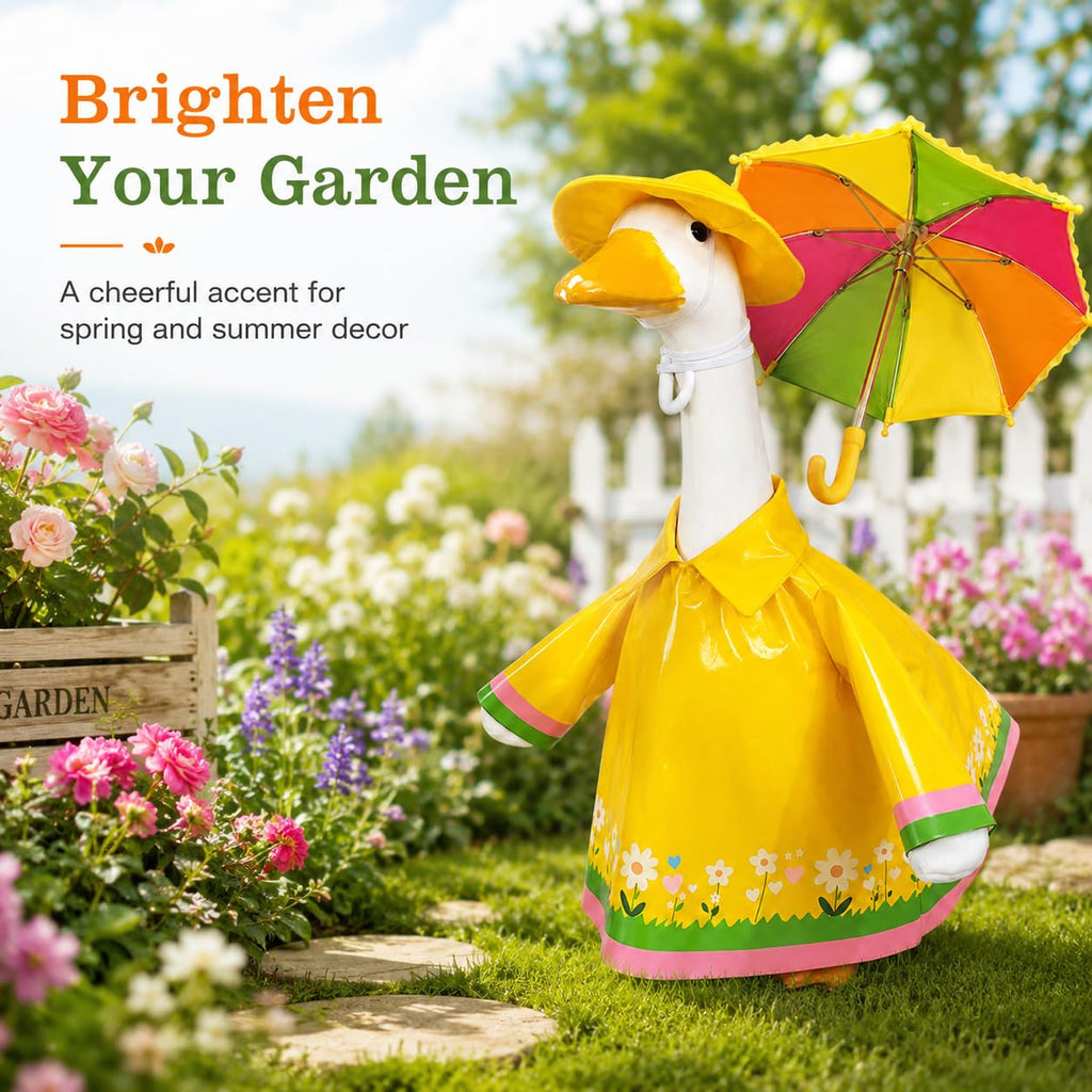Metyond 3 Pcs/Set Raincoat Porch Goose Outfits, Summer Lawn Goose Statue Raincoat Costume, Yard Goose Clothes for 23" H Statue Patio Garden Decoration (Flower, Yellow)