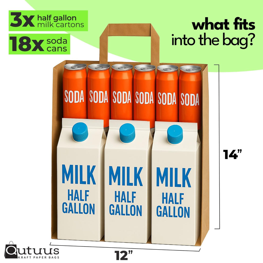 Large Paper Bags with Handles - 300 Pcs 16x6x12 Kraft Paper Bags, Kraft Shopping Bags for To Go, Takeout, Retail, Brown Paper Bags