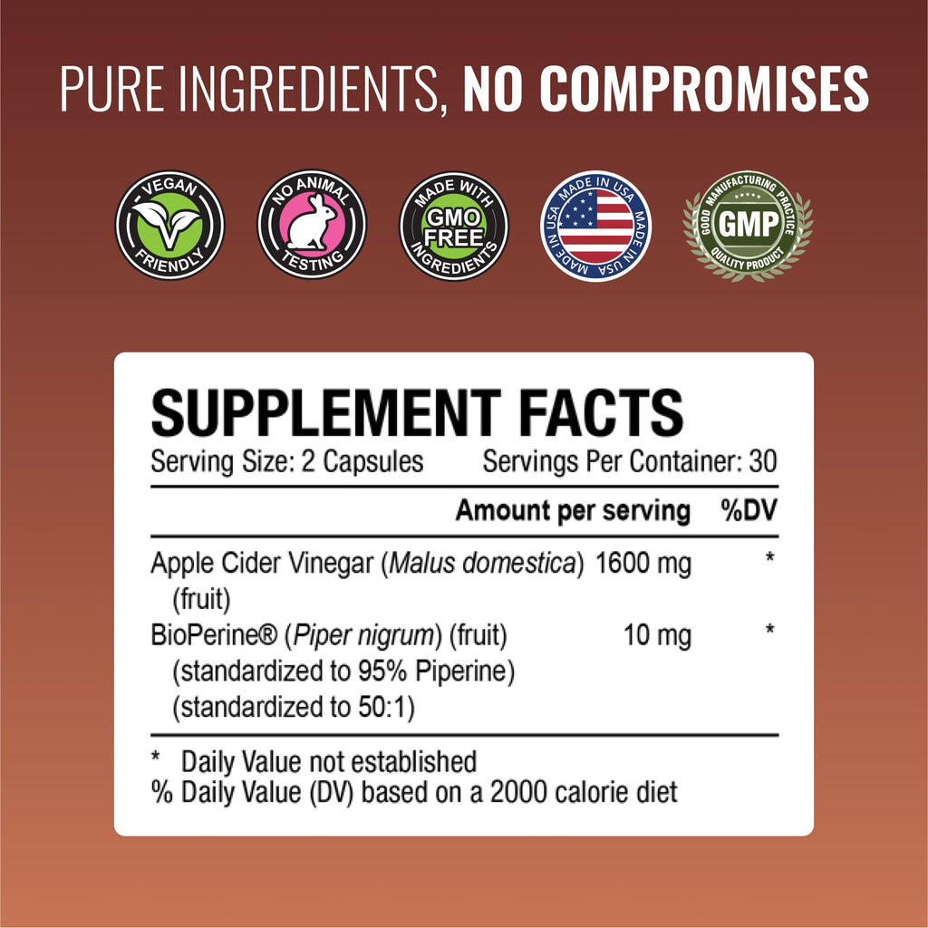 Approved Science Apple Cider Vinegar Capsules with 'The Mother' and BioPerine – 1600mg ACV Supplement – Non-GMO, Vegan, 60 Capsules (Pack of 6)