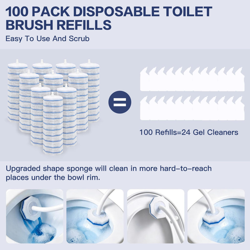 Gkweres 100PC Toilet Bowl Wand Refills, Disposable Toilet Brush Heads, Upgraded Toilet Scrubber Refill, Toilet Cleaner Refill Pads with Most Toilet Brushes for Easy Bathroom Cleaning