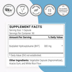 Supersmart - BHT 300 mg Per Day - Butylated Hydroxytoluene - Powerful Antioxidant & Immune Support - Anti Aging Supplement | Non-GMO & Gluten Free - 90 Vegetarian Capsules