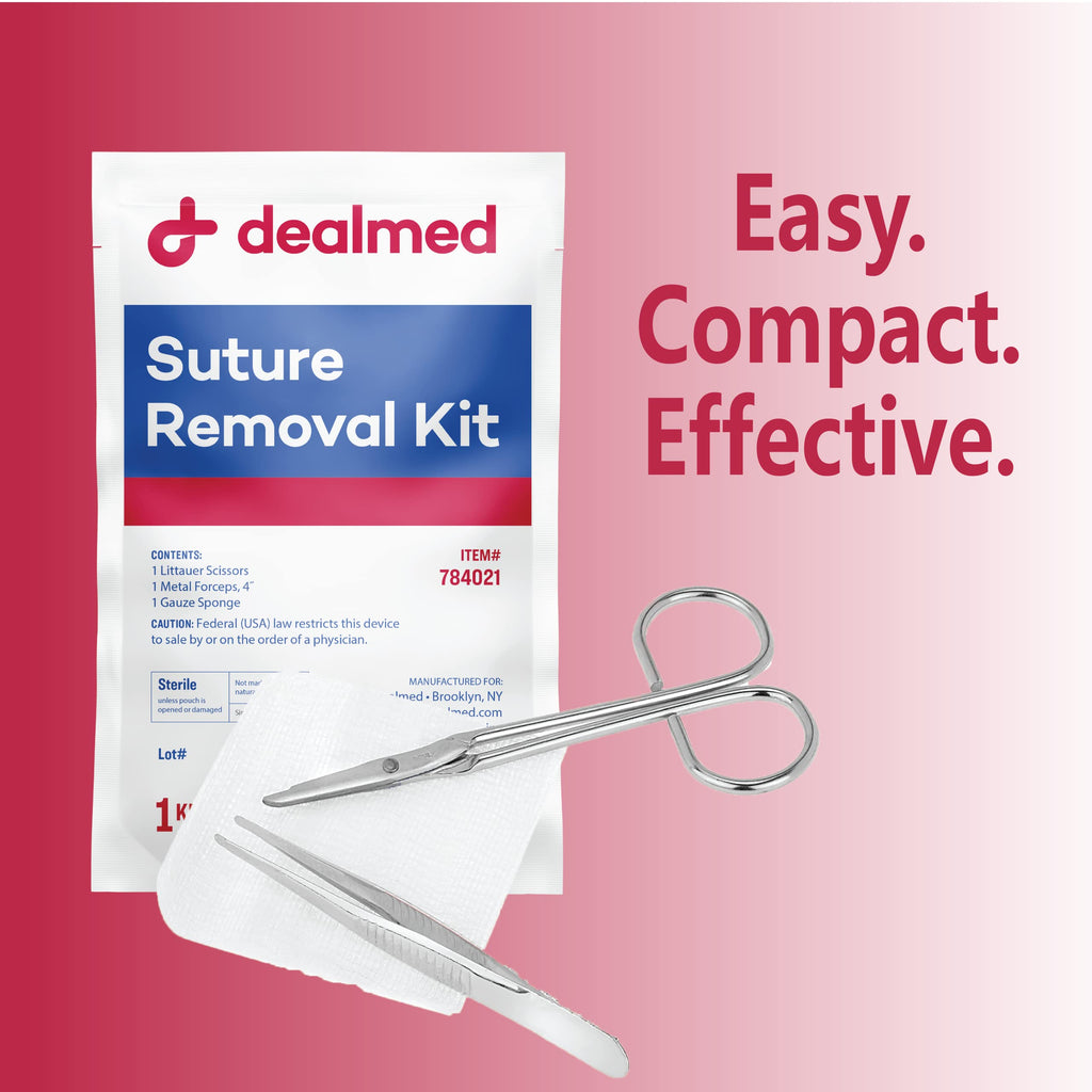 Dealmed Sterile Suture Removal Kit - Scissors, Forceps, Gauze, 10 Pack