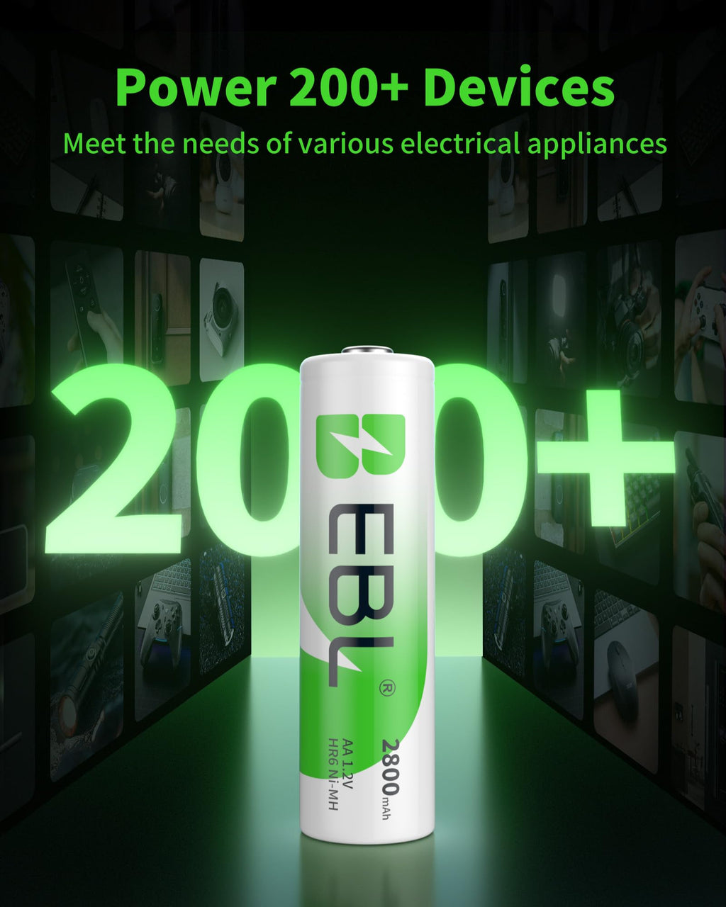 EBL 20-Counts AA Rechargeable Batteries 2,800mAh High Capacity AA Batteries