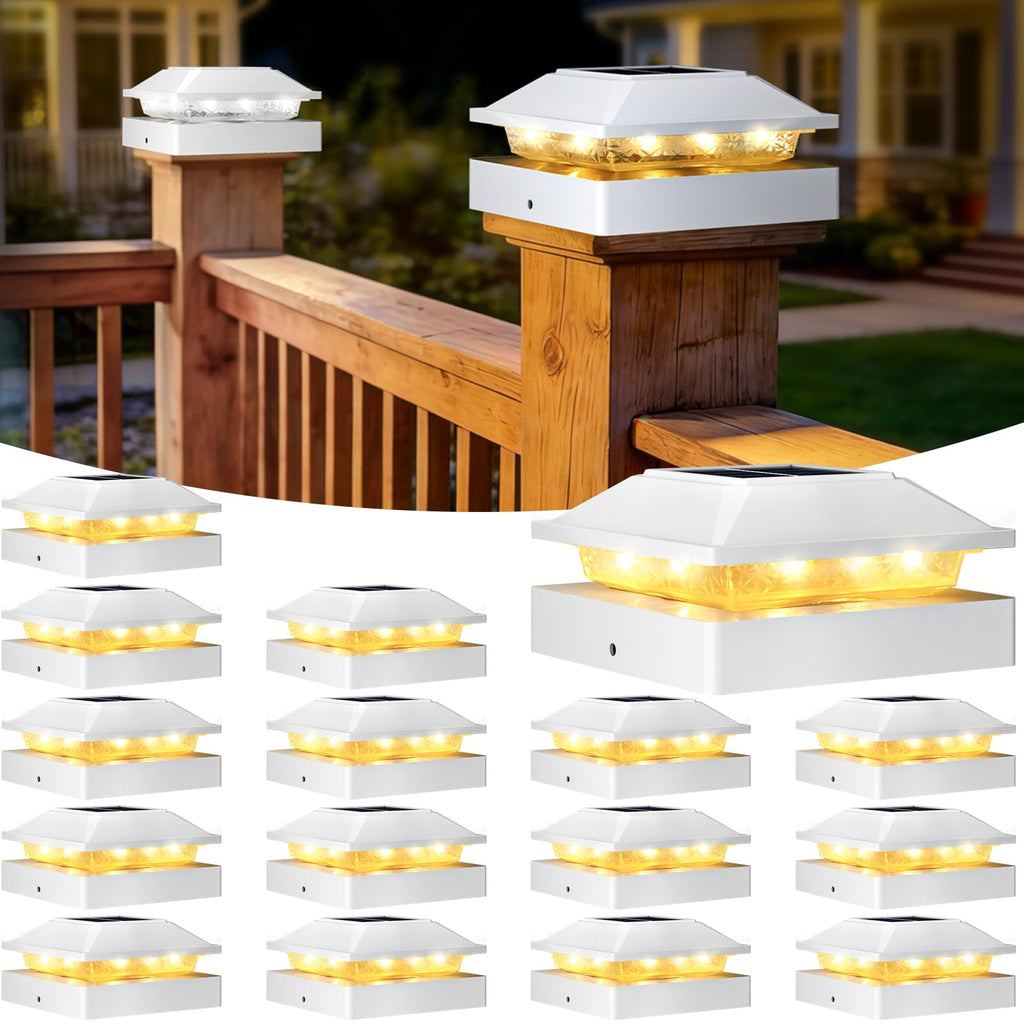 Peasur 4x4 Post Solar Lights 16 Pack, 2 Modes 16 LED Solar Post Cap Light Waterproof, Black Deck Fence Post Solar Lights Powered Outdoor, Fit 4x4 Wood/Vinyl Posts for Porch Patio