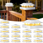 Peasur 4x4 Post Solar Lights 16 Pack, 2 Modes 16 LED Solar Post Cap Light Waterproof, Black Deck Fence Post Solar Lights Powered Outdoor, Fit 4x4 Wood/Vinyl Posts for Porch Patio