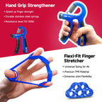 FitBeast Hand Grip Strengthener Workout Kit (5 Pack), 2 Forearm Grip Adjustable Resistance Hand Gripper, Finger Stretcher, Grip Ring & Stress Relief Grip Ball for Athletes, Dark Blue