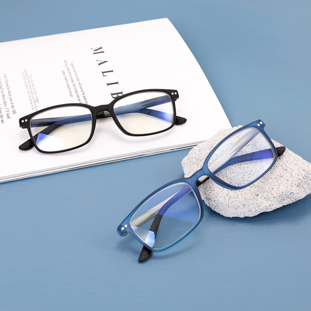EASY READ 2 Pairs Sporty Style Reading Glasses for Men，Rectangular TR90 Blue Light Blocking Readers with Spring Hinge(Magnification 1.50,Black/Blue)