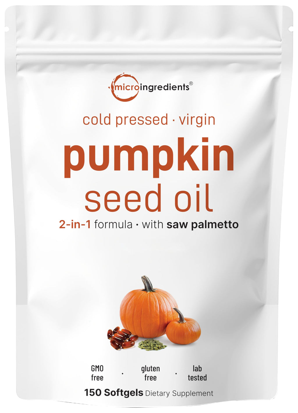 Micro Ingredients Pumpkin Seed Oil with Saw Palmetto, 150 Softgels | Cold Pressed, Pure Virgin Oil, Essential Fatty Acids, & Phytosterols | Non-GMO