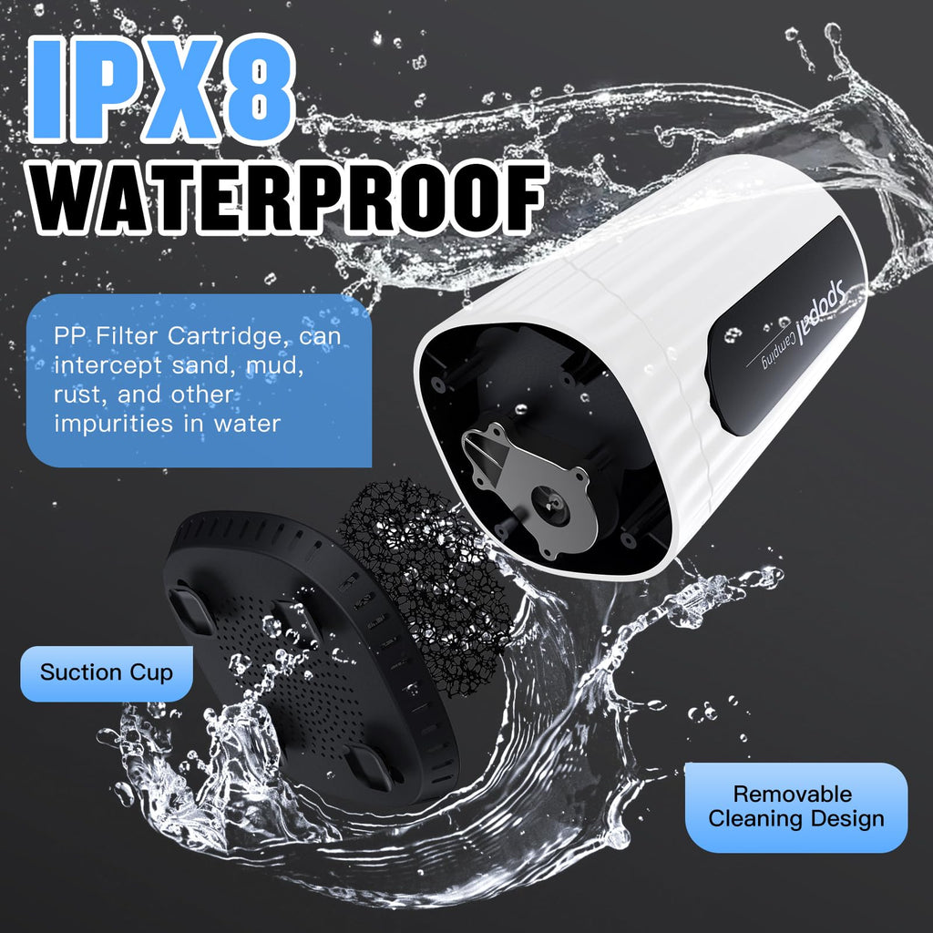 Spopal Portable Shower for Camping, [Upgraded] 10000mAh Rechargeable Camping Shower with 5 Adjustable Speeds,Premium LED Display, IPX8 Waterproof Outdoor Shower Kit for Hiking, Car, Pet, Travel (W)