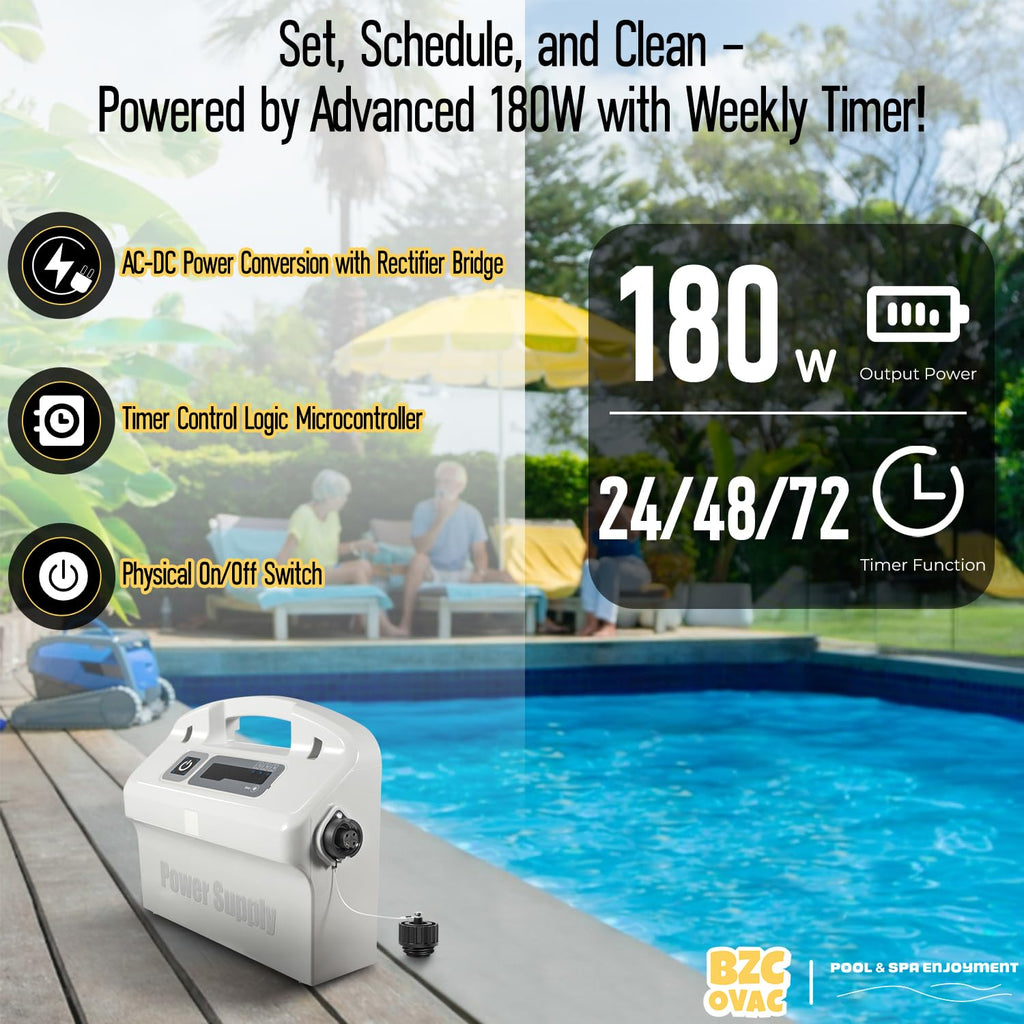 9995672-US-ASSY Advanced Power Supply Box for Maytronics - 180W with Weekly Timer for Dolphin Pool Cleaners - Power Cord to Robot Included