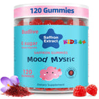 BudLive Mood Mystic Saffron Gummies for Kids 4+ - Saffron Extract Supplements with GABA, Focus Calming Gummies Supports Happy & Cognition, Sugar Free Raspberry, 120 Counts