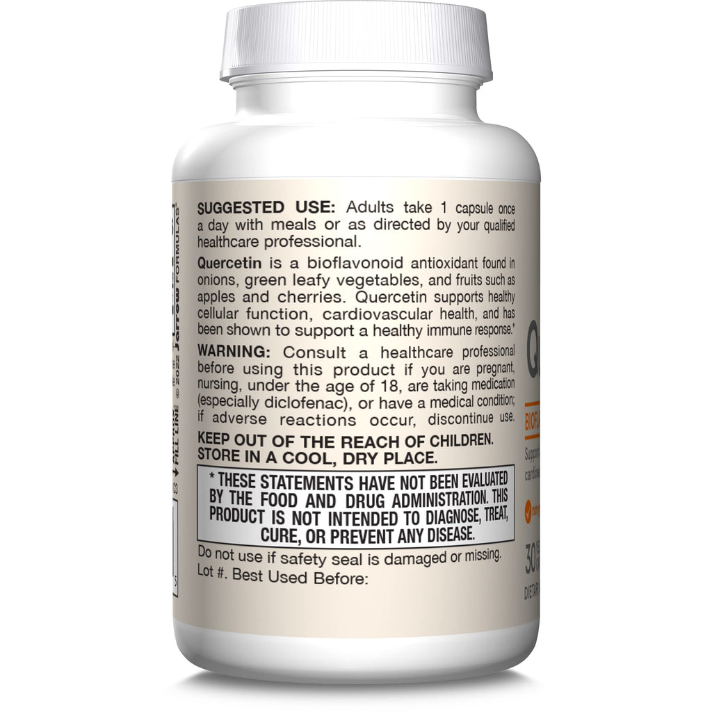 Jarrow Formulas Quercetin 500mg Capsules - 30 Veggie Caps - Supports Antioxidant Status, Cardiovascular Health & Immune Health - 30 Servings
