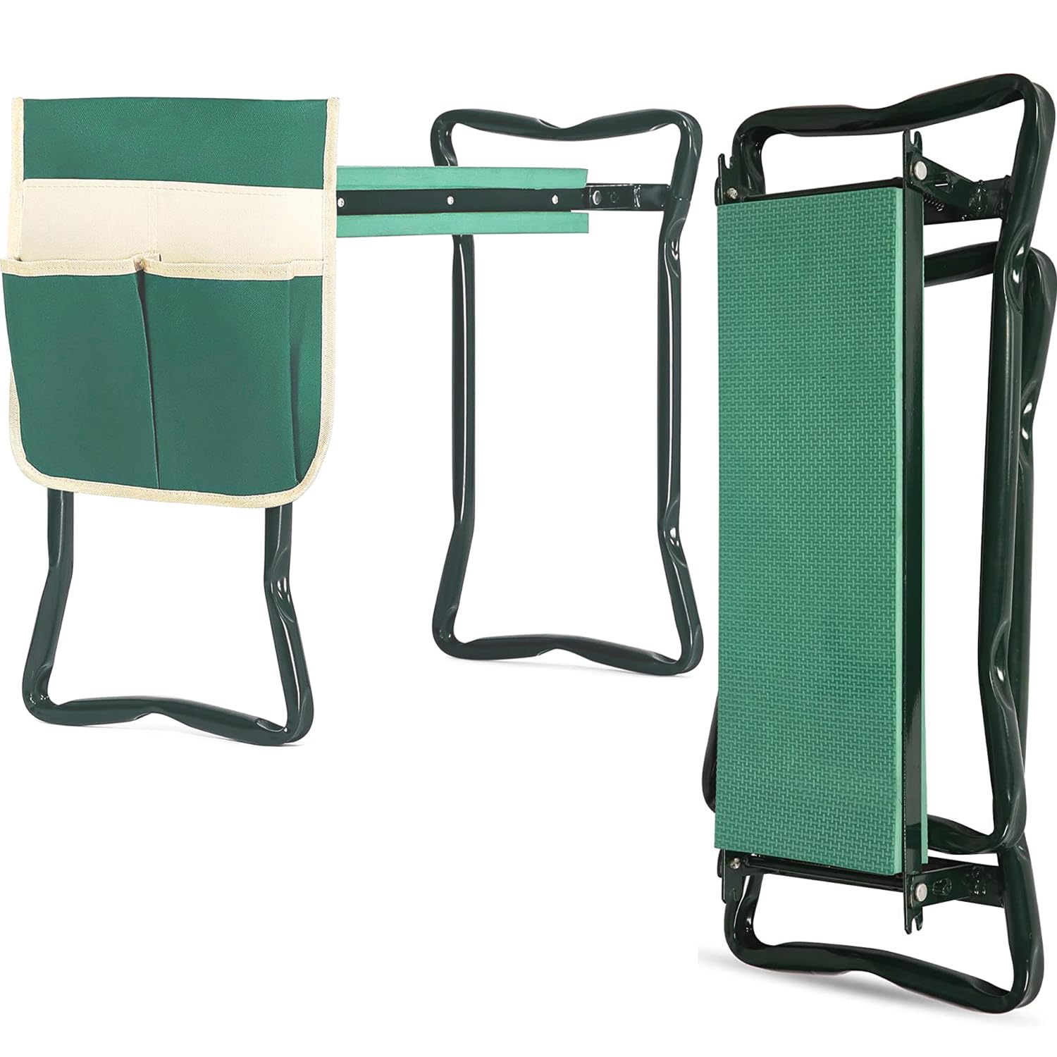 Heavy Duty Foldable Garden Kneeler and Seat with Tool Pouch, Green