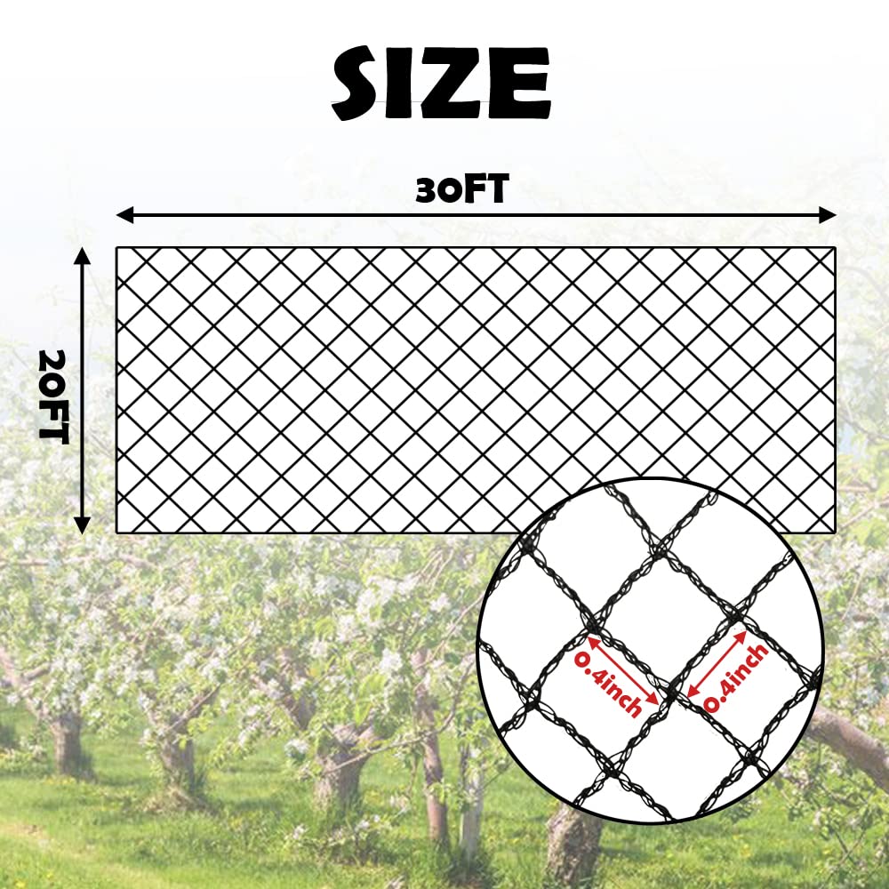 Bird Netting 20x30 Ft, 1/2In Mesh Garden Bird Netting, Fruit Tree Netting