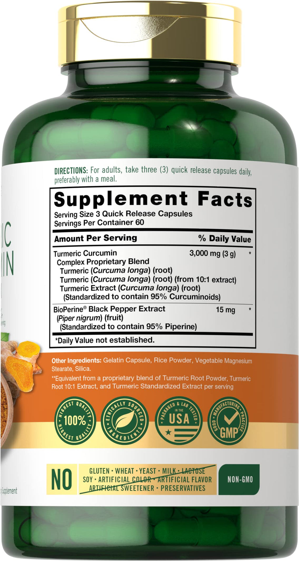 Carlyle Turmeric Curcumin Supplement | 180 Capsules | with Black Pepper, Curcuminoids and Bioperine | Non-GMO, Gluten Free