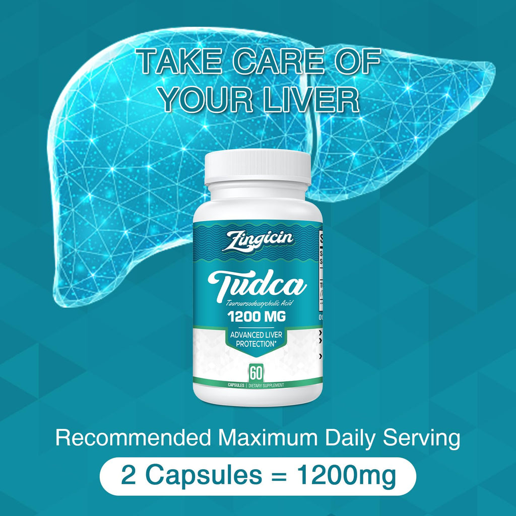 Zingicin TUDCA Supplement 1200mg - 120 Veggie Capsules,Powerful TUDCA Bile Salts Supplements for Liver,Digestion