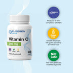 Puregen Labs Vitamin C 250 MG -Total 400 Tablets Supports a Healthy Immune System & Antioxidant Protection | Non-GMO | Gluten Free - 2 Pack