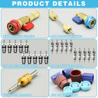 31Pcs R134A Valve Core Quick Remover Installer Tool Set, High Low Pressure AC Valve Core Removal Tool with R134A Valve Core AC Service Port Cap Valve Stem Kit for Refrigerant Air Conditioner System