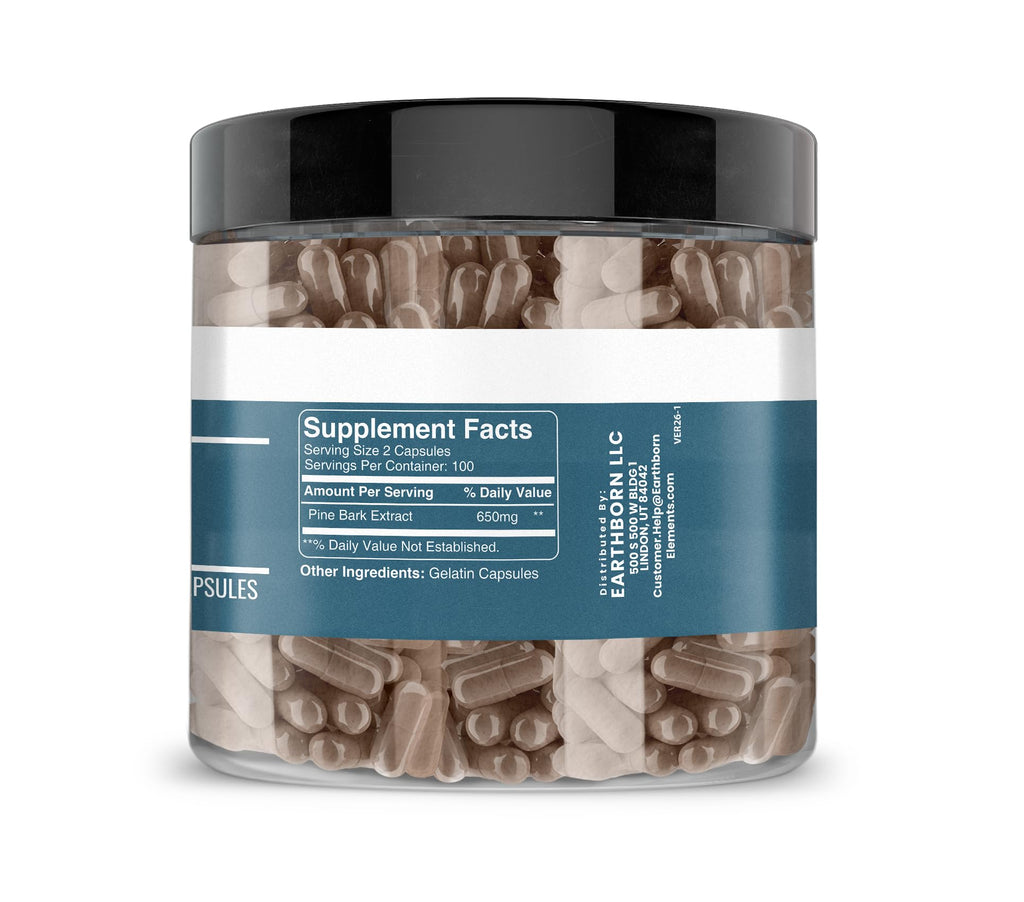 Earthborn Elements Pine Bark Extract, 200 Capsules, Pure & Undiluted, No Additives