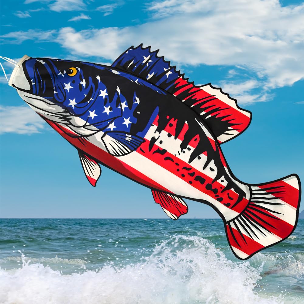 YMYIELD Patriotic USA American Fish Windsock 40 Inch | Durable Outdoor Hanging Decoration, for Yard Garden Patio Deck Boat Dock and More