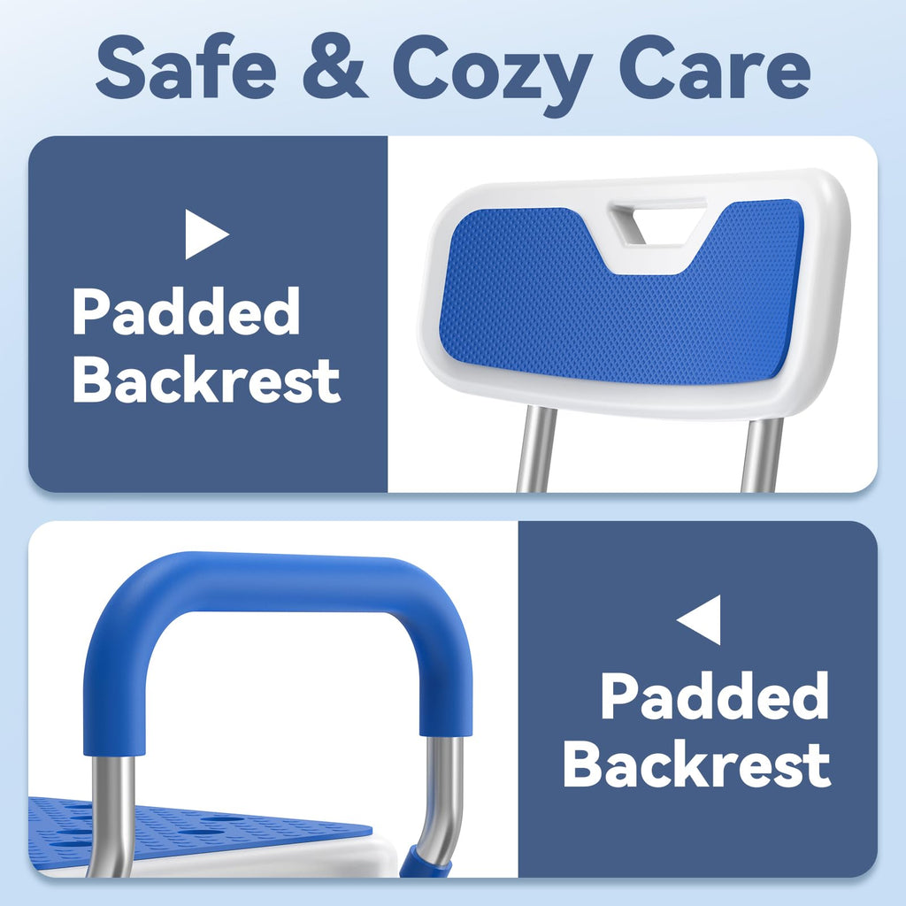 FSA/HSA Eligible Shower Chair for Inside Shower with Reinforced Crossing Bar, Heavy Duty Shower Seat 500lbs with Padded Arms and Back, Height Adjustable Shower Chair for Elderly and Disabled