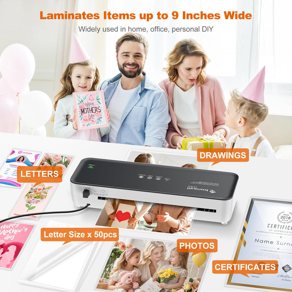 Bonsaii 9 Inch Laminator Machine with 50 Laminating Sheets, Jam-Free Tech